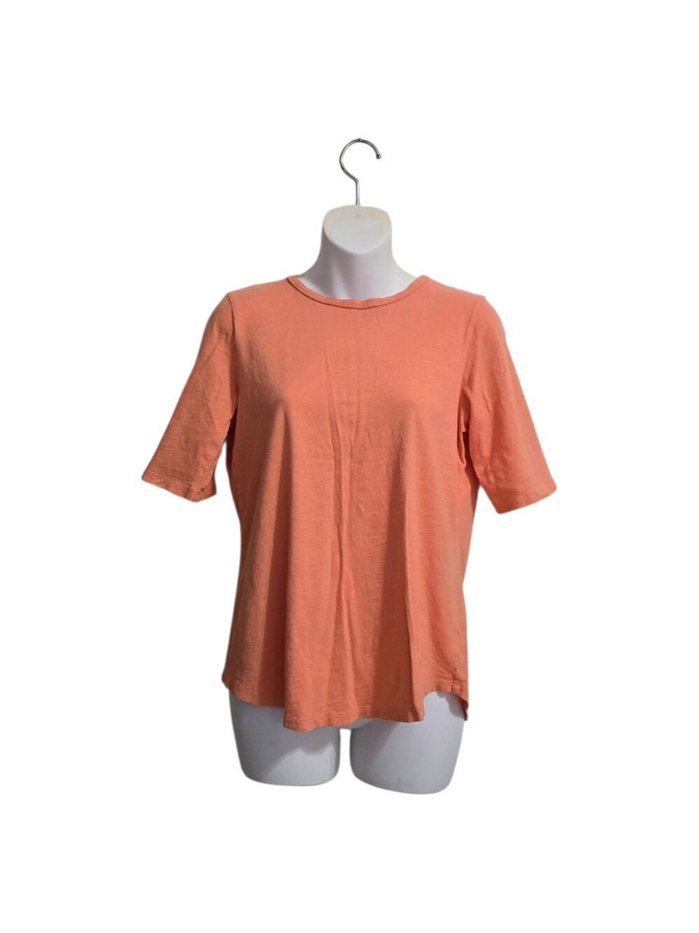 Eileen Fisher Crew Neck Short Sleeve Organic Cotton T-Shirt In Orange Sz XS